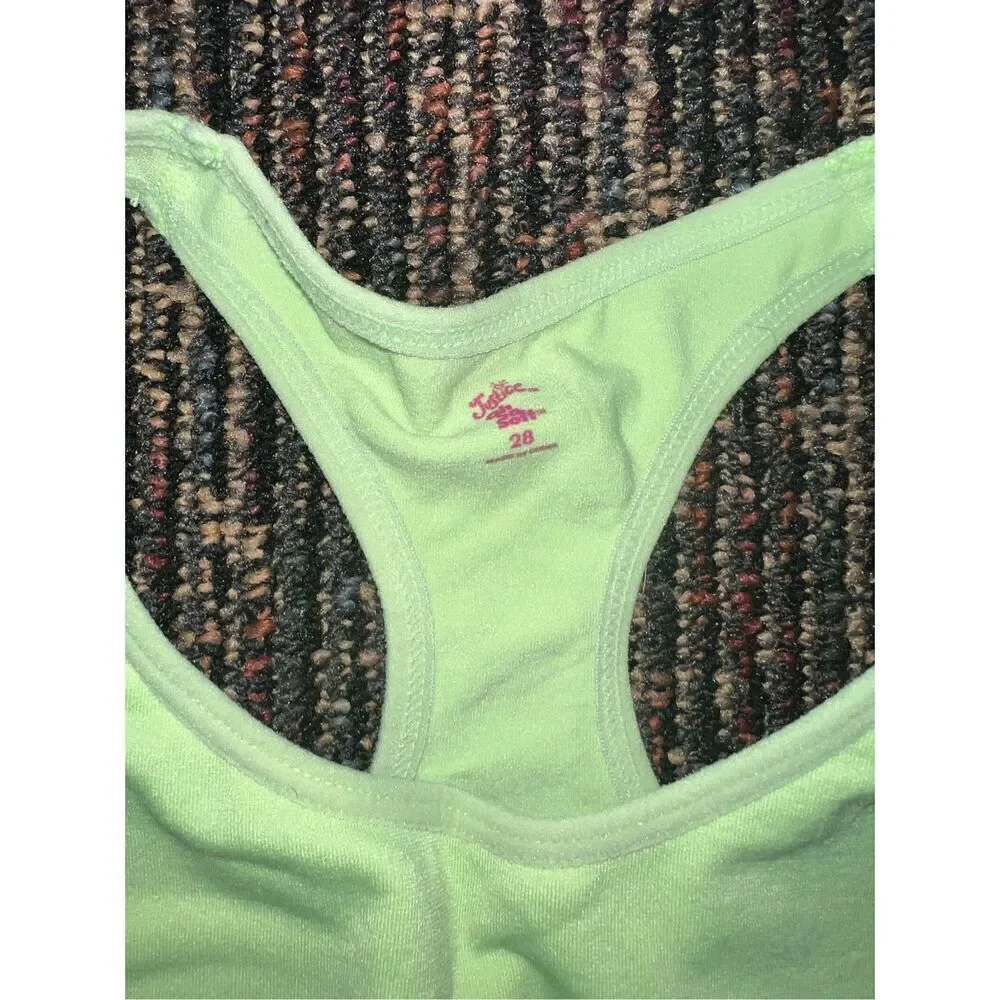 2-Pack Girls Sports Bras – Racerback, Rainbow Band – Black & Neon Green